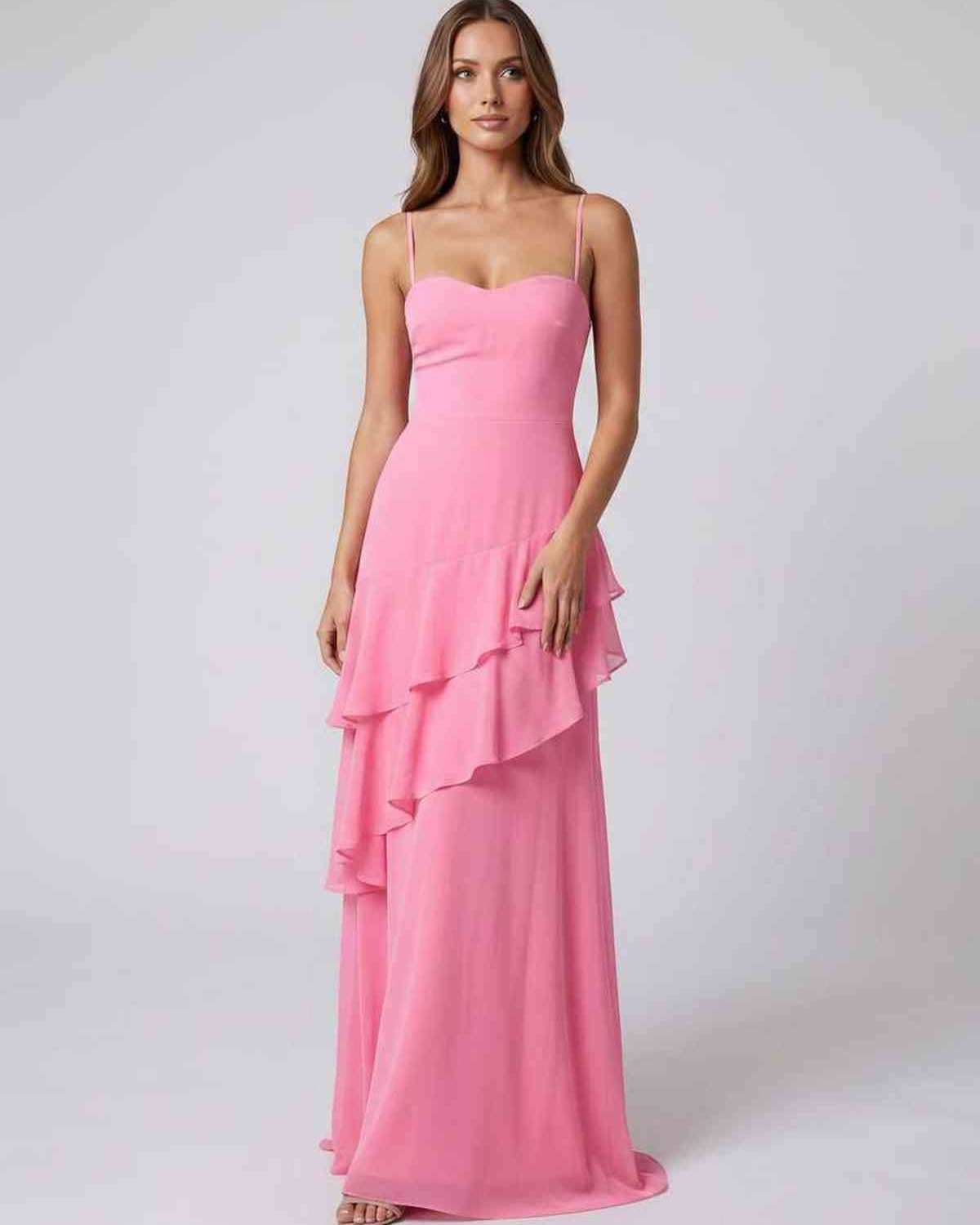 Rosette Maxi Dress by Lauven — polyester V-neck sleeveless bodycon maxi dress with layered ruffles