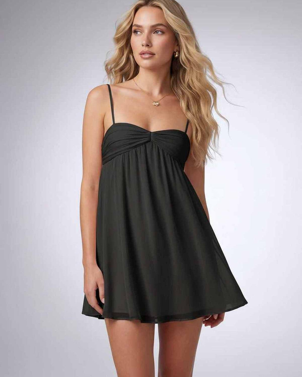 Serene Mini Dress by Lauven — polyester sleeveless sweetheart slip mini dress