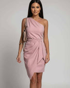 Celestia Midi Dress by Lauven — polyester cotton sleeveless slash neck midi dress with tie waist