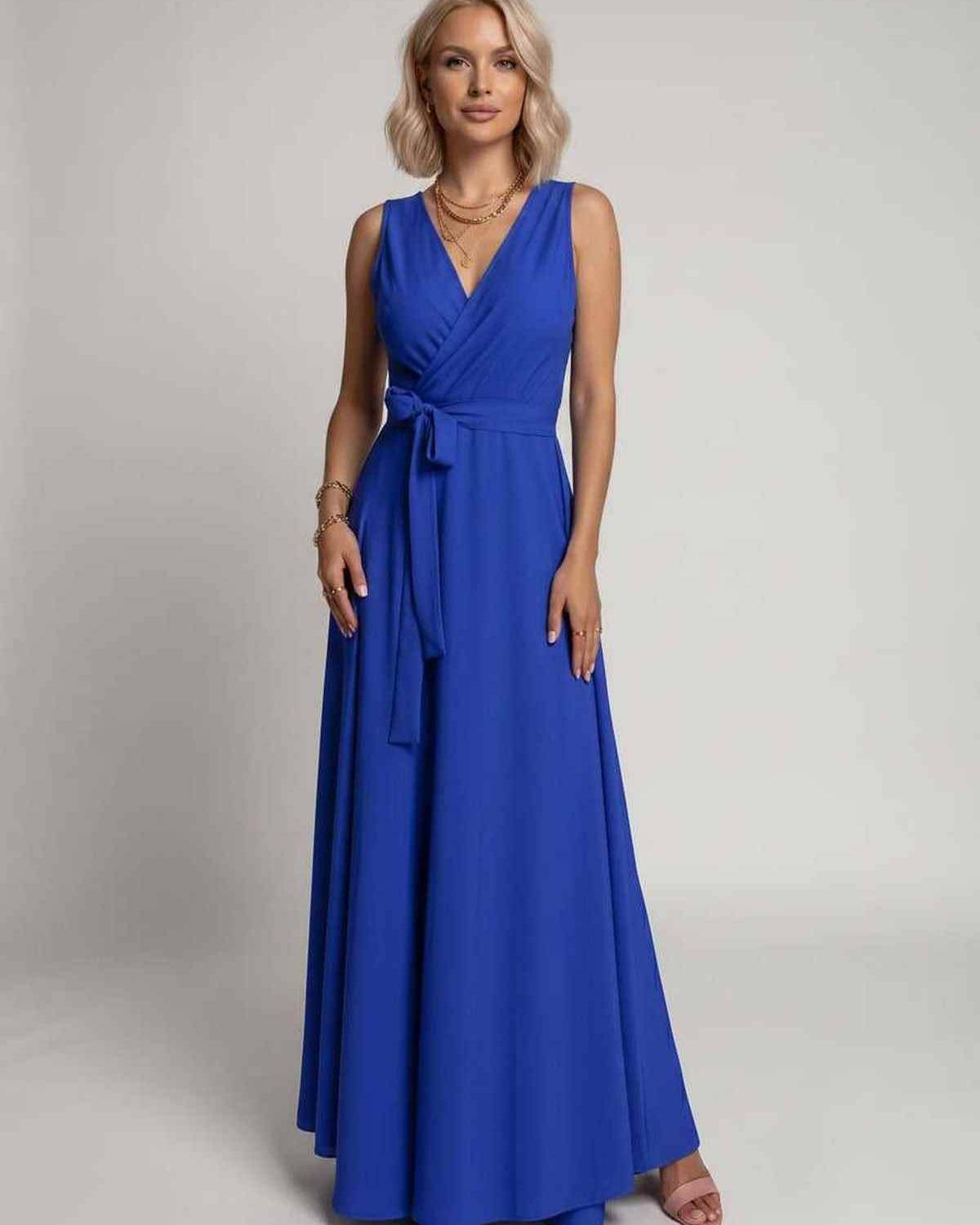 Veloura Maxi Dress by Lauven — satin sleeveless V-neck A-line maxi dress