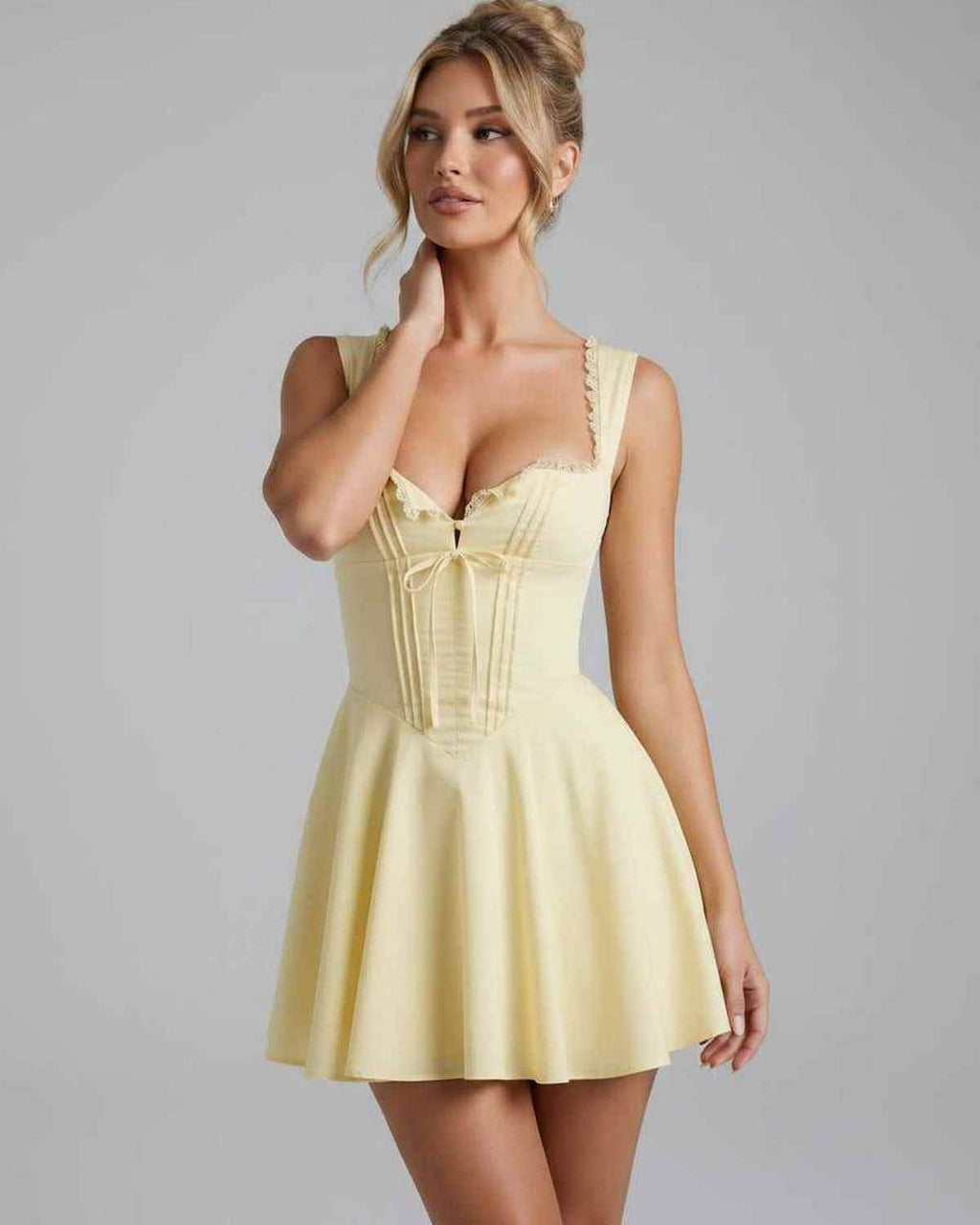 Veloura Mini Dress by Lauven — cotton blend sleeveless square neck fit and flare mini dress