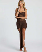 Veloura Mini Dress by Lauven — stretch mesh halter neck ruched bodycon mini dress