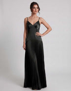 Veloura Maxi Dress by Lauven — satin spaghetti strap V-neck A-line maxi dress