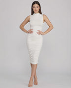 Azura Midi Dress by Lauven – Sleek sleeveless design with ruched detailing for refined elegance.