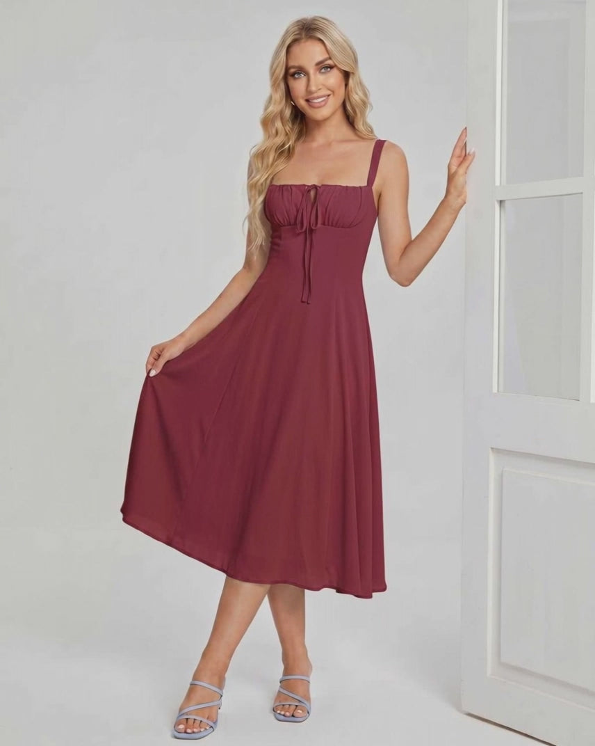 Serelune Midi Dress by Lauven — lightweight sleeveless square neck A-line midi dress