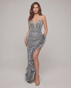 Celestia Maxi Dress by Lauven — sequin strapless sweetheart bodycon maxi dress