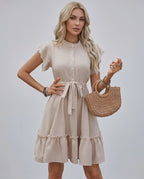 Veloura Mini Dress by Lauven — polka dot short sleeve round neck A-line mini dress