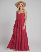 Solenne Maxi Dress by Lauven — rayon blend sleeveless scoop neck tiered A-line maxi dress