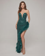 Celestia Maxi Dress by Lauven — sequin strapless sweetheart bodycon maxi dress