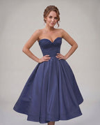 Veloura Midi Dress by Lauven — satin strapless sweetheart A-line midi dress
