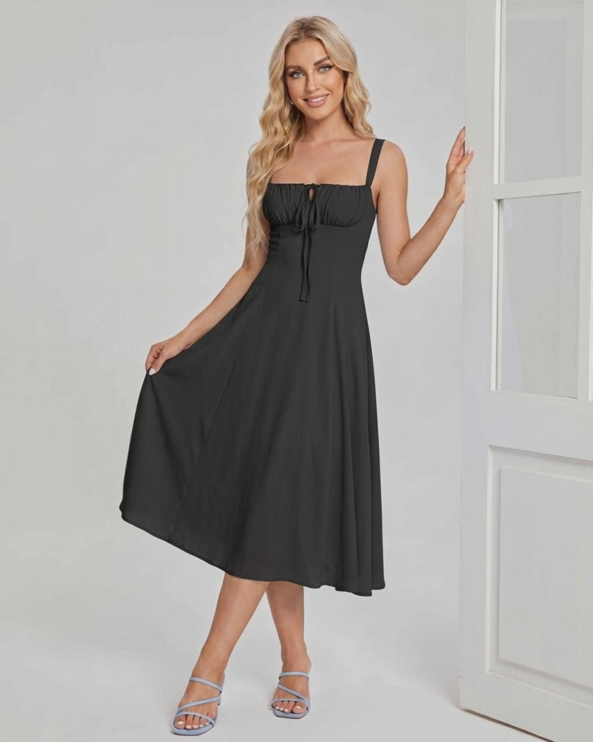 Serelune Midi Dress by Lauven — lightweight sleeveless square neck A-line midi dress