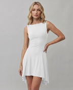 Aurelia Mini Dress by Lauven — polyester blend sleeveless boat neck fit and flare mini dress