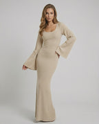 Elara Maxi Dress - elegant long sleeve ribbed knit dress in beige, offers comfort and timeless style by Lauven.