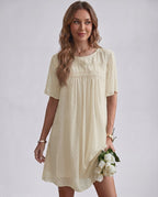 Eloria Mini Dress by Lauven — swiss dot mesh short sleeve round neck A-line mini dress