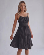 Lunara Midi Dress by Lauven — chiffon sleeveless square neck A-line midi dress
