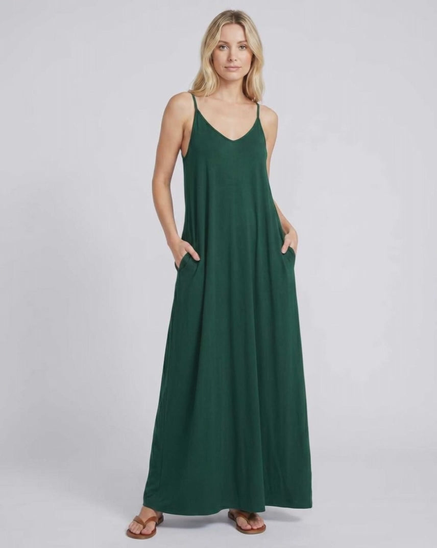 Solenne Maxi Dress by Lauven — soft stretch sleeveless V-neck relaxed A-line maxi dress
