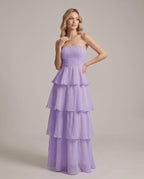 Serelune Maxi Dress by Lauven — chiffon strapless tiered A-line maxi dress