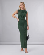 Aureli Maxi Dress by Lauven — stretch polyester sleeveless high neck fitted maxi dress