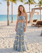 Solmera Maxi Dress by Lauven — textured cotton blend strapless sleeveless fitted tiered maxi dress