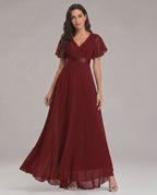 Veloura Maxi Dress by Lauven — chiffon flutter sleeve V-neck A-line maxi dress