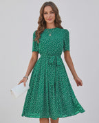 Veloura Midi Dress by Lauven — polka dot short sleeve o-neck A-line midi dress