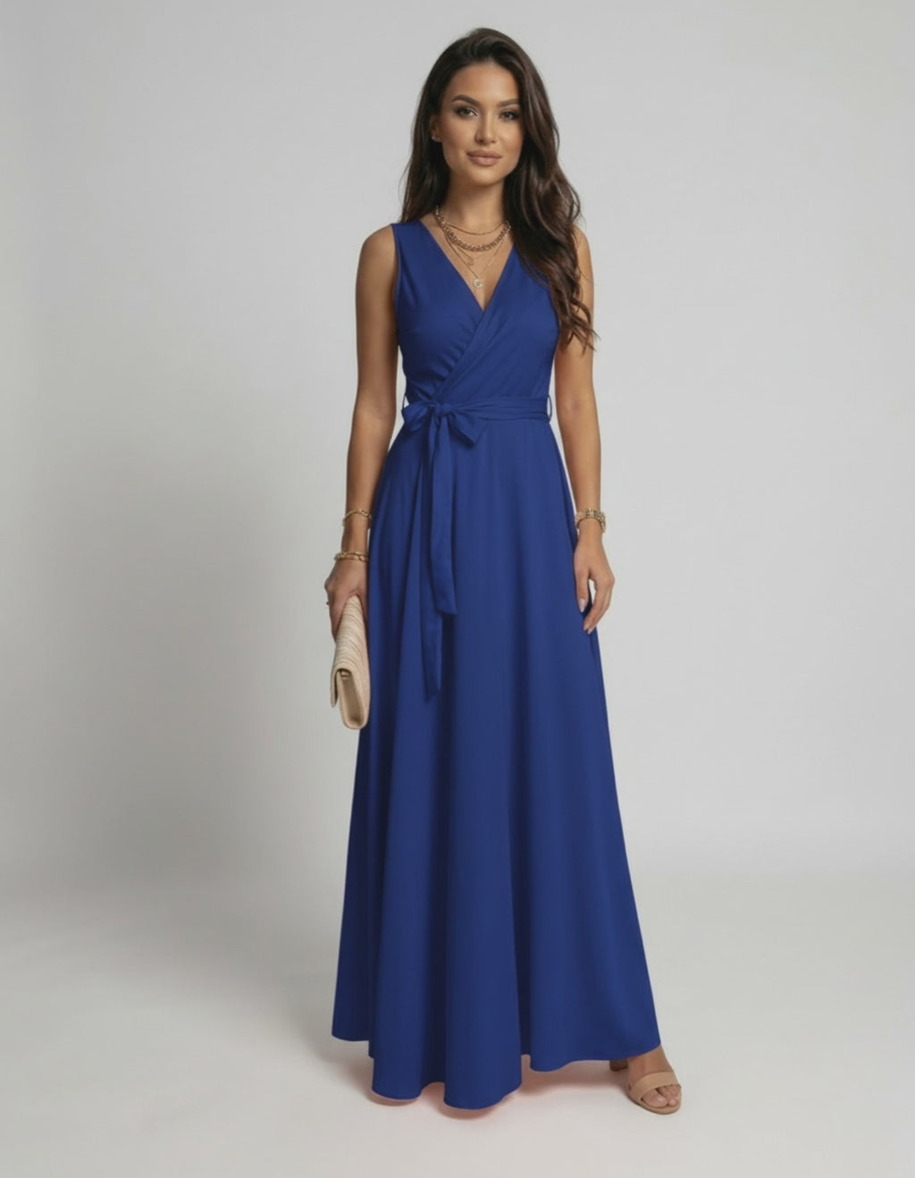 Azure Maxi Dress by Lauven in rich blue with elegant V-neck design and flowing silhouette.