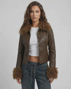 Sienna Jacket by Lauven – Women’s faux leather jacket with fur collar and slim fit silhouette.