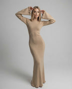 Arden Maxi Dress - Beige A-Line dress with flare sleeves, showcasing elegance and comfort by Lauven.