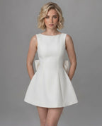 Harmonia Mini Dress by Lauven — structured sleeveless boat neck A-line mini dress