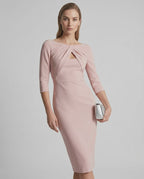 Aureline Midi Dress by Lauven — stretch crepe 7-point sleeve o-neck pencil midi dress