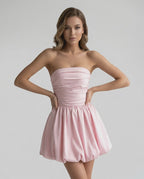 Elysia Mini Dress by Lauven - Elegant strapless pink A-line mini dress with a flattering silhouette.