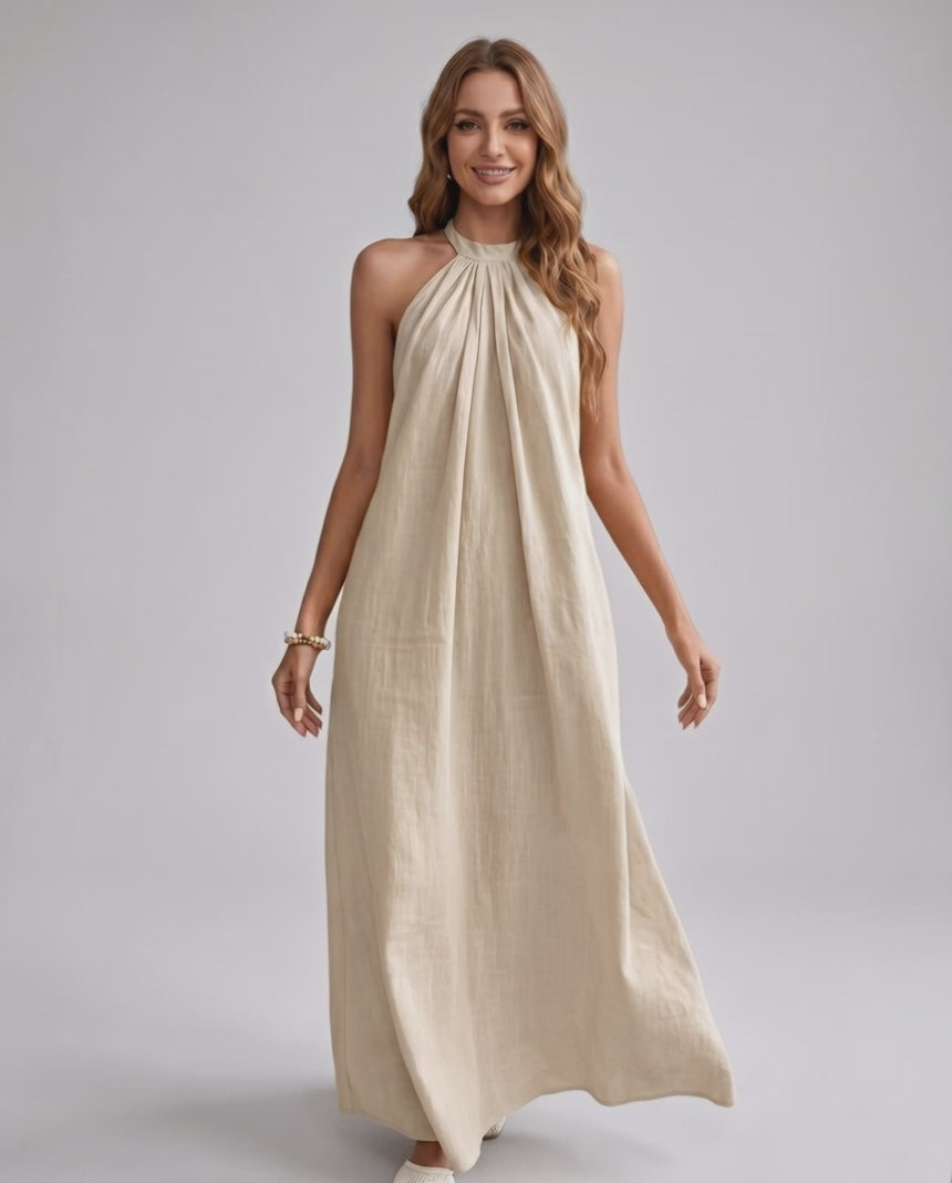 Lunara Maxi Dress by Lauven — cotton blend sleeveless halter neck loose fit maxi dress