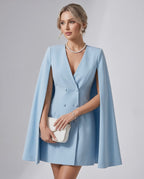 Celestia Mini Dress by Lauven — polyester blend cape sleeve V-neck tailored mini dress