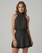 Aurelia Mini Dress by Lauven — chiffon sleeveless halter A-line mini dress