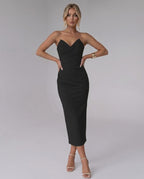Serelle Midi Dress by Lauven — smooth stretch strapless sweetheart neck fitted midi dress