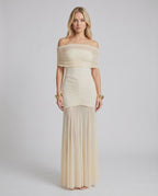 Noirline Maxi Dress featuring an off-shoulder neckline, ruched bodice, flowing lower panel, by Lauven.