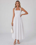 Veloura Midi Dress by Lauven — satin blend sleeveless square neck A-line midi dress
