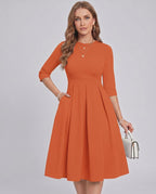 Aurielle Midi Dress by Lauven — polyester blend 3/4 sleeve crew neck A-line midi dress