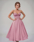 Veloura Midi Dress by Lauven — satin strapless sweetheart A-line midi dress
