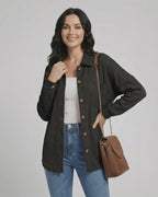 Milano Jacket by Lauven - Women's black waffle knit jacket with button front and casual fit.