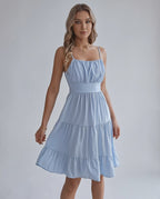 Lunara Midi Dress by Lauven — chiffon sleeveless square neck A-line midi dress