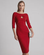 Aureline Midi Dress by Lauven — stretch crepe 7-point sleeve o-neck pencil midi dress
