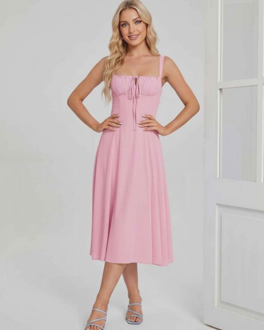 Serelune Midi Dress by Lauven — lightweight sleeveless square neck A-line midi dress