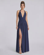 Veloura Maxi Dress by Lauven — stretch blend sleeveless deep V-neck ruched maxi dress
