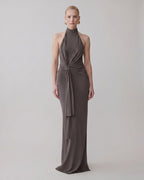 Serelle Maxi Dress by Lauven — polyester sleeveless halter neck fitted column maxi dress