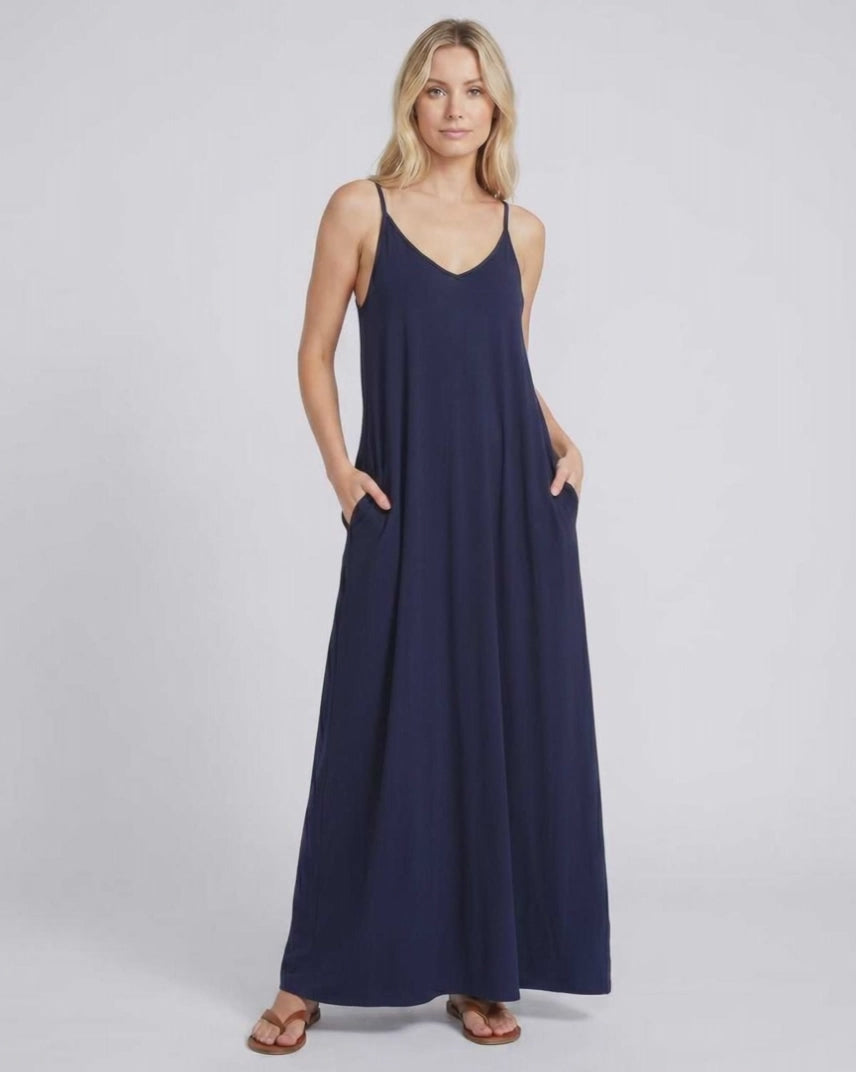 Solenne Maxi Dress by Lauven — soft stretch sleeveless V-neck relaxed A-line maxi dress
