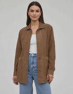 Sienna Jacket by Lauven - Women’s oversized jacket in rich brown with relaxed fit and button-down closure.
