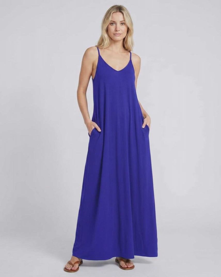 Solenne Maxi Dress by Lauven — soft stretch sleeveless V-neck relaxed A-line maxi dress