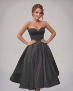 Veloura Midi Dress by Lauven — satin strapless sweetheart A-line midi dress