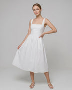 Aveline Midi Dress by Lauven — lightweight sleeveless square neck fit and flare midi dress